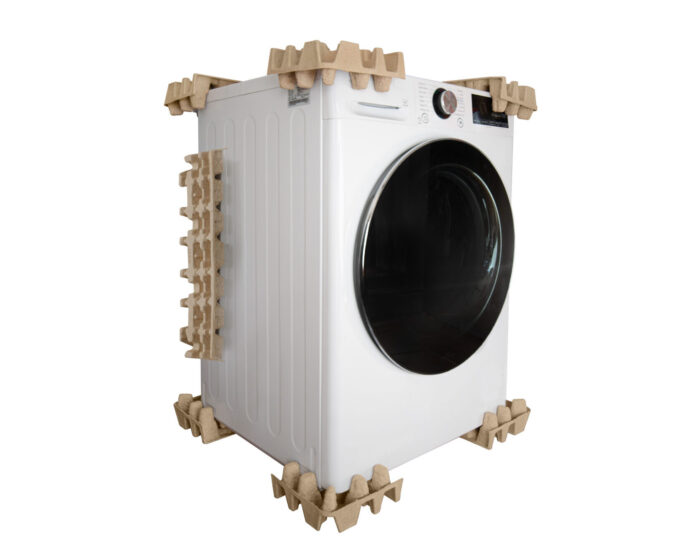 EGI moulded fibre corner and edging protection installed on a washing machine